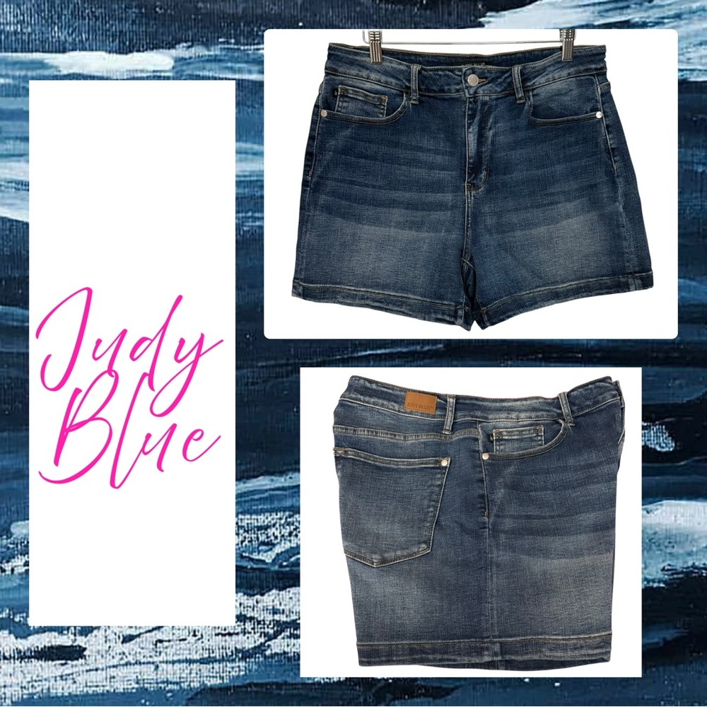 Judy Blue Blue Jean Shorts High-Waisted Cuffed Hem